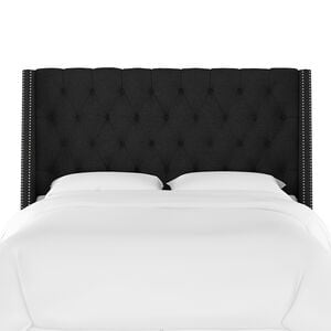Skyline Twin Nail Button Tufted Wingback Headboard in Linen - Black, Black, hires