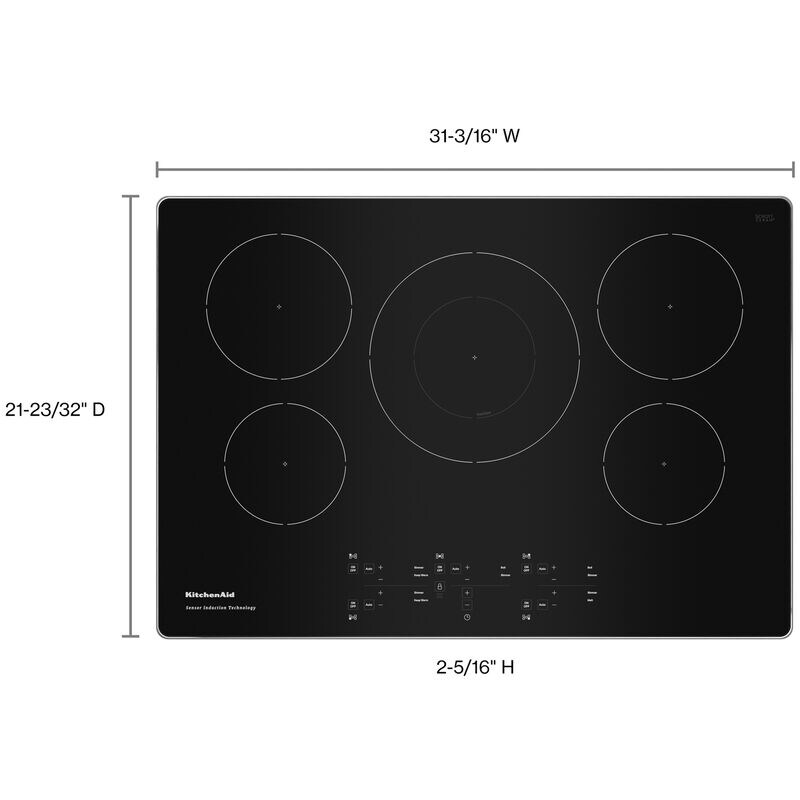 KitchenAid 30 in. 5-Burner Induction Cooktop with Simmer Burner & Power Burner - Stainless Steel, , hires