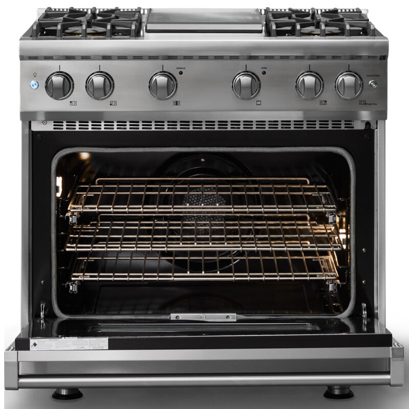 Viking 5 Series 36 in. 5.1 cu. ft. Standard Convection Gas Range with 4 Sealed Burners & Griddle - Stainless Steel - Liquid Propane Gas, Polished Chrome Trim Option, , hires