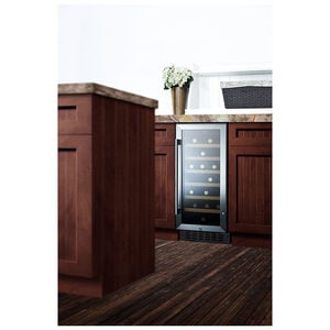 Summit 15 in. Undercounter Wine Cooler with Wood Racks, Single Temperature Zone & 33 Bottle Capacity - Stainless Steel, , hires