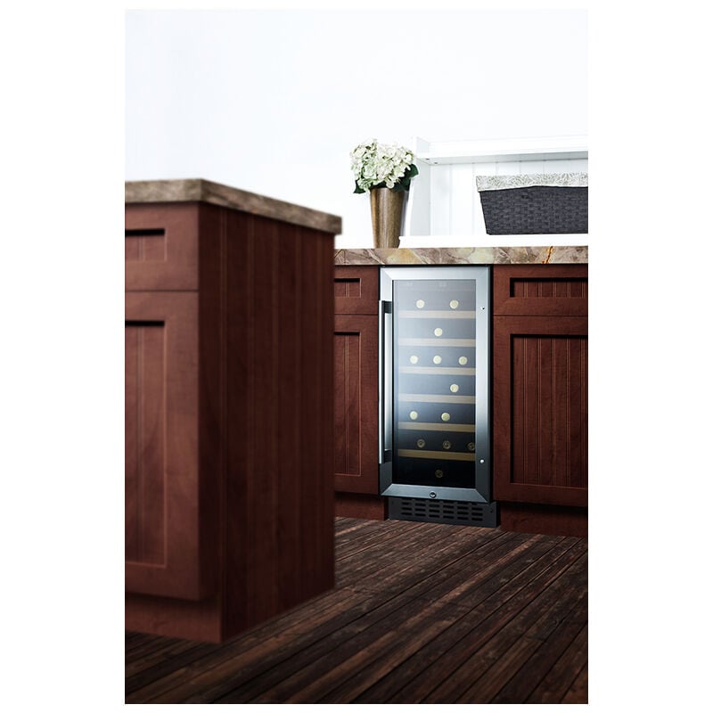 Summit 15 in. Undercounter Wine Cooler with Wood Racks, Single Temperature Zone & 33 Bottle Capacity - Stainless Steel, , hires