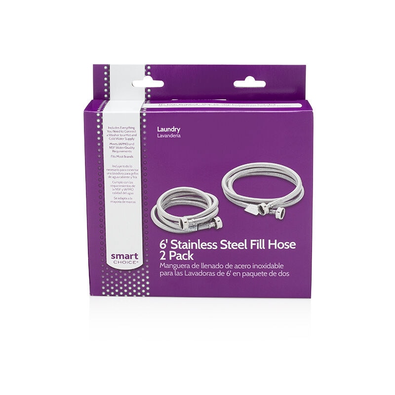 Smart Choice 6' Stainless Steel Braided Washer Fill Hose (2 Pack), , hires