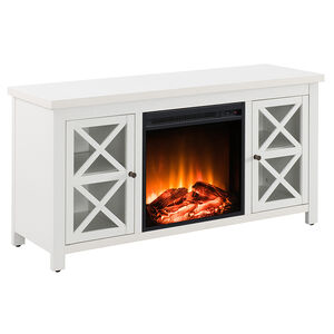 Hudson & Canal Colton TV Stand with Log Fireplace Insert - White, , hires