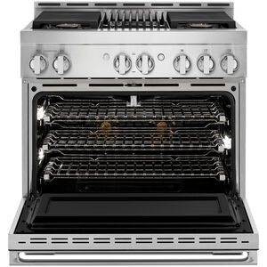 JennAir Noir Series 36 in. 5.1 cu. ft. Smart True European Convection Gas Range with 4 Sealed Burners & Grill - Stainless Steel, , hires