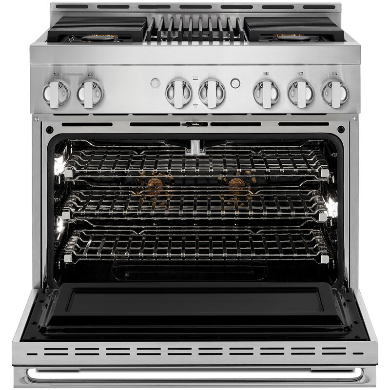 JennAir Noir Series 36 in. 5.1 cu. ft. Smart True European Convection Gas Range with 4 Sealed Burners & Grill - Stainless Steel, , hires