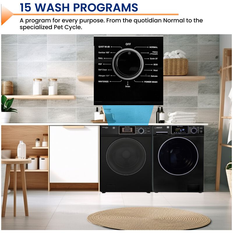 Equator 24 in. 1.62 cu. ft. Electric Front Load Laundry Center with Sensor Dry, Pet & Sanitize Cycle - Black, , hires