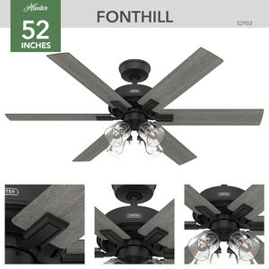 Hunter 52 in. Fonthill Energy Star HunterExpress Ceiling Fan with LED Light Kit & Handheld Remote - Matte Black, Matte Black, hires