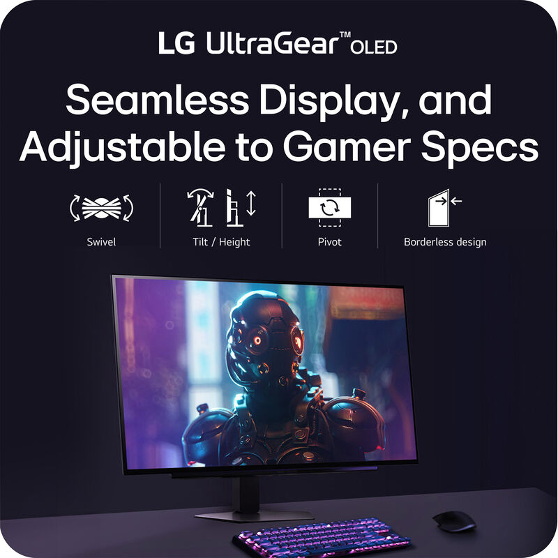 LG 27 in. UltraGear Glossy OLED QHD 1440p 240Hz 0.03ms G-Sync Compatible Gaming Monitor with HDMI - Black, , hires