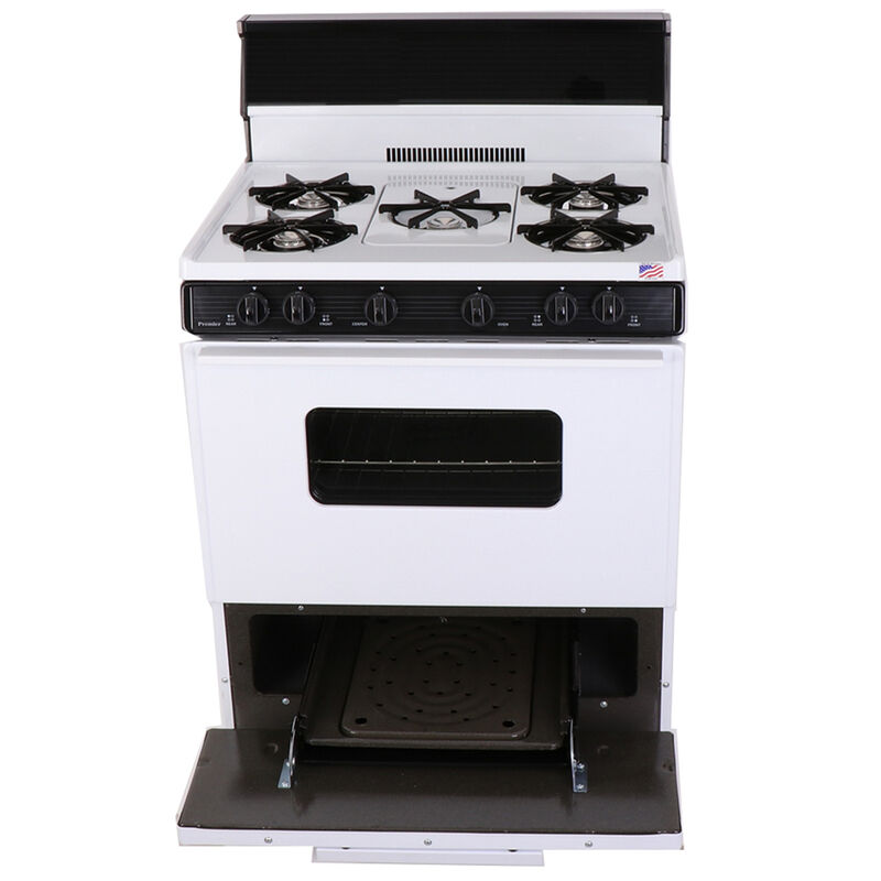 Premier 30 in. 3.9 cu. ft. Oven Freestanding Gas Range with 5 Open Burners & Griddle - White on White, , hires