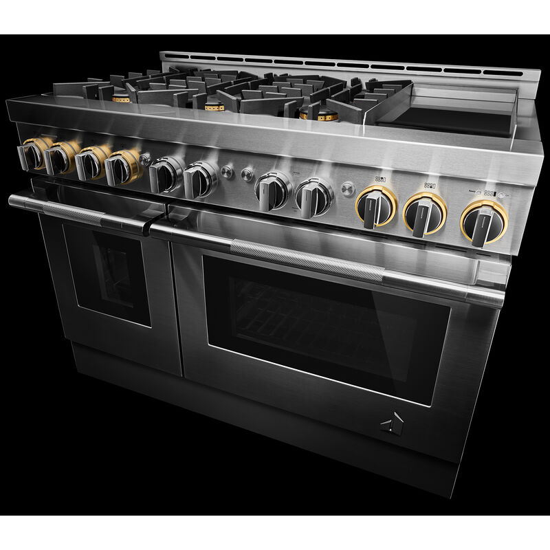 JennAir Rise Series 48 in. 6.3 cu. ft. Smart True European Convection Double Oven Gas Range with 6 Sealed Burners & Griddle - Stainless Steel, , hires