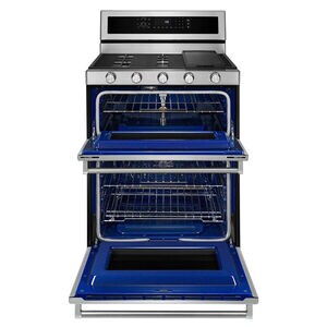 KitchenAid 30 in. 6.7 cu. ft. True European Convection Double Oven Dual Fuel Range with 5 Sealed Burners & Griddle - Stainless Steel, , hires