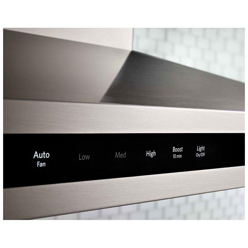 KitchenAid 42 in. Convertible Chimney Style Range Hood with 585 CFM, 3 Fan Speeds , 4 LED & 2 Halogen Lights - Stainless Steel, , hires