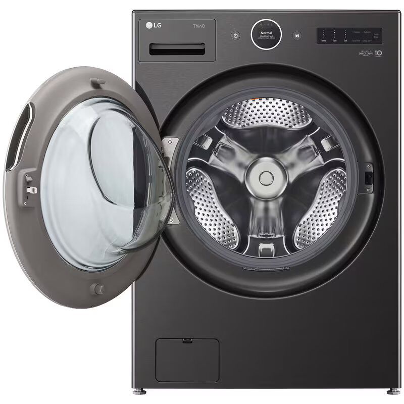 LG 27 in. 5.0 cu. ft. Front Loading Smart Washer with 25 Wash Programs 19 Wash Options Sanitize Cycle Steam Wash Self Clean Black Steel P.C. Richard Son