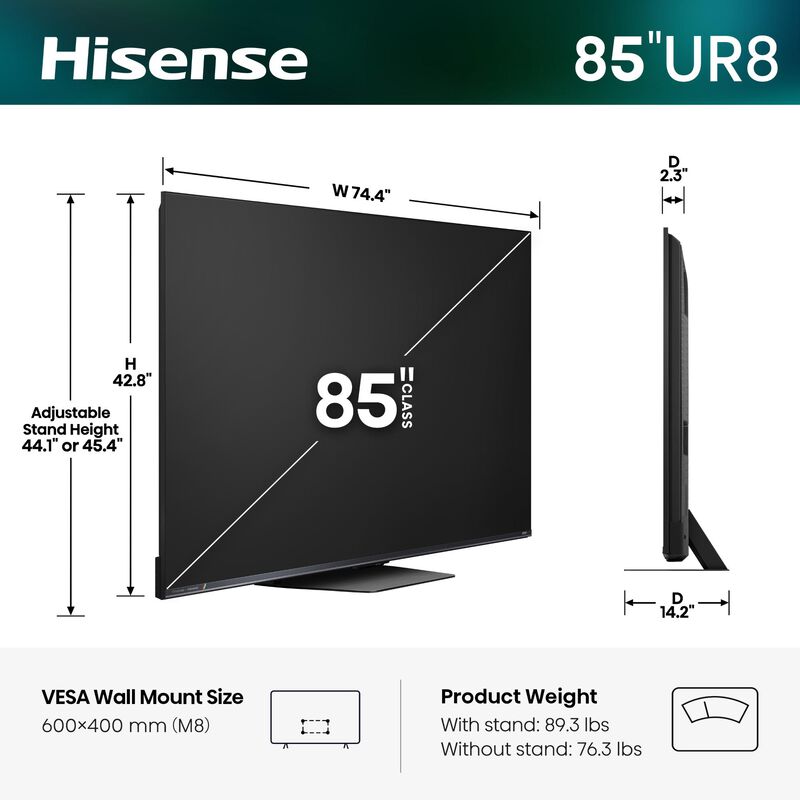 Hisense - 85" Class UR8 Series RGB Mini-LED 4K UHD Smart Google TV, , hires