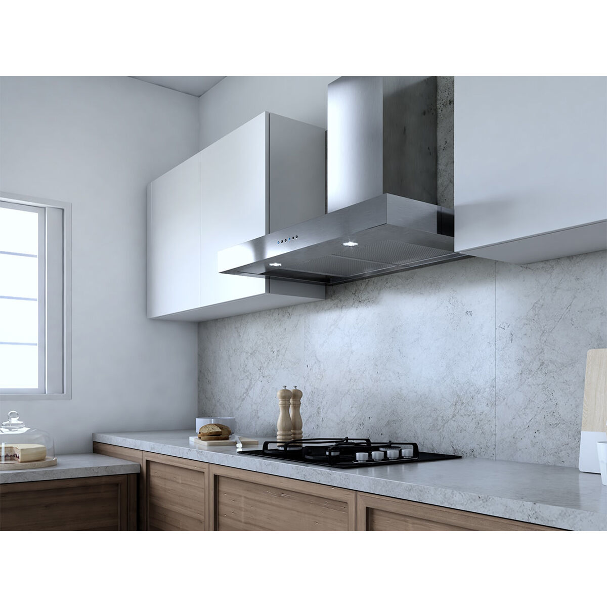 XO 48 in. Chimney Style Range Hood with 3 Speed Settings 600 CFM 2 LED Lights Stainless Steel