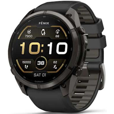 Garmin fenix 9 Pro 51 mm, AMOLED Smart Watch - Carbon Gray DLC Titanium with Black/Pebble Gray Silicone Band | 010-04337-15