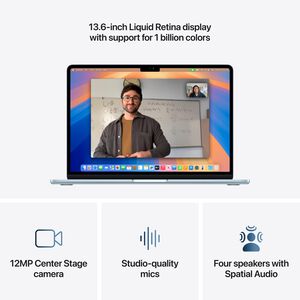 Apple MacBook Air (2025) 13.6 in. Notebook with Apple Intelligence, Apple M4 10-Core CPU, 10-Core GPU, 24 GB RAM, 512 GB SSD, up to 18 Hrs. of Battery Life & Mac OS - Sky Blue, , hires