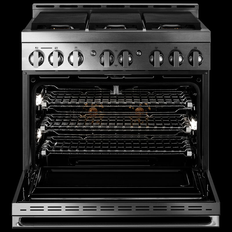 JennAir Noir Series 36 in. 5.1 cu. ft. Smart Convection Oven Freestanding Gas Range with 6 Sealed Burners - Stainless Steel, , hires