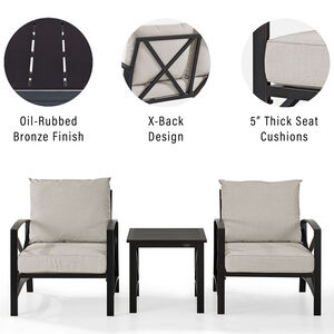 Crosley Kaplan Oil Rubbed Bronze 3 PC Outdoor Metal Armchair Set - Oatmeal, , hires