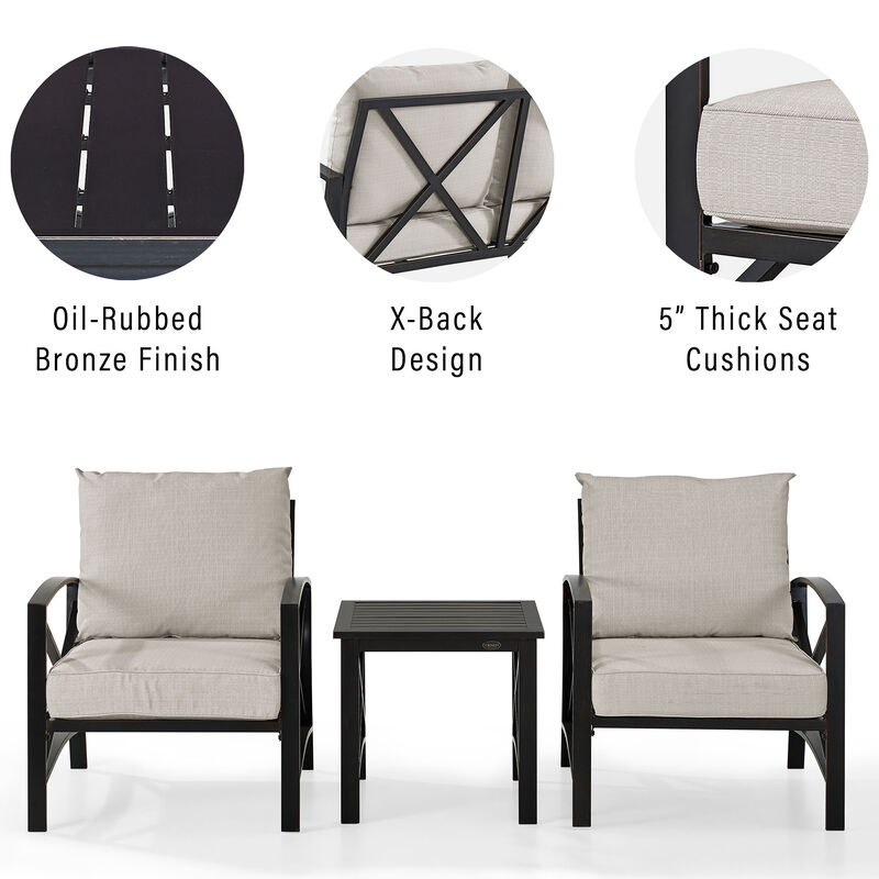 Crosley Kaplan Oil Rubbed Bronze 3 PC Outdoor Metal Armchair Set - Oatmeal, , hires