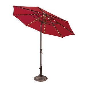 SimplyShade Lanai Pro 11' Octagon Auto Tilt Market Umbrella in Solefin Fabric with Built-In StarLights - Really Red, Red, hires