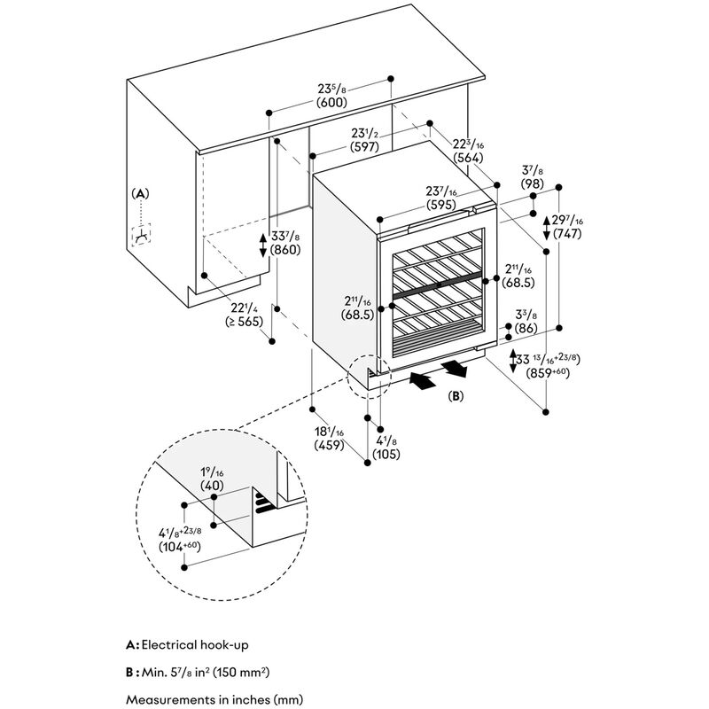 Gaggenau 200 Series 24 in. Undercounter Wine Cooler with Metal & Wood Racks, Dual Temperature Zones & 38 Bottle Capacity - Custom Panel Ready, , hires