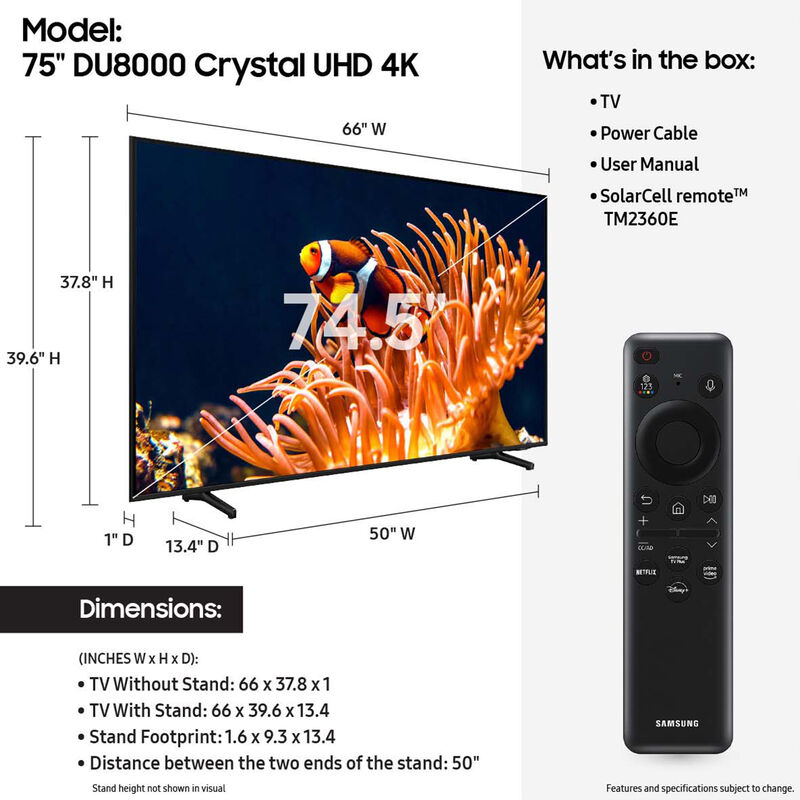Samsung - 75" Class DU8000 Series LED 4K UHD Smart Tizen TV, , hires