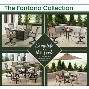 Hanover Fontana 7-Piece Outdoor Dining Set with 6 Sling Swivel Rockers and a Tile-Top Table, , hires