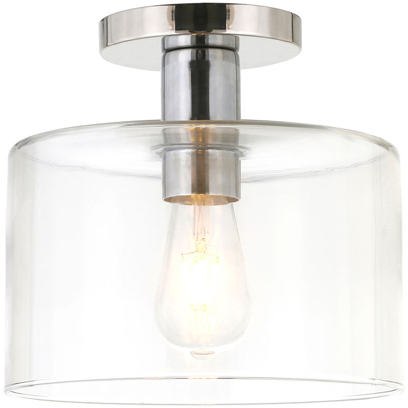 Hudson & Canal Henri 10 in. Semi Flush Mount Ceiling Light with Clear Glass Shade - Polished Nickel, , hires