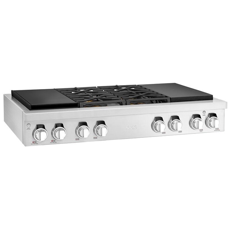 SKS 48 in. 6-Burner Smart Dual Fuel Natural Gas Rangetop with Simmer Burner & Power Burner - Stainless Steel, , hires