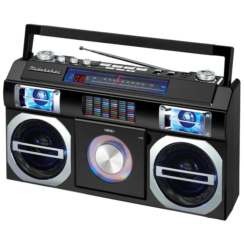 Studebaker SB2145 80's Retro Street Portable Bluetooth Boombox with FM Radio, CD Player, LED EQ and 10 Watts RMS Power, , hires