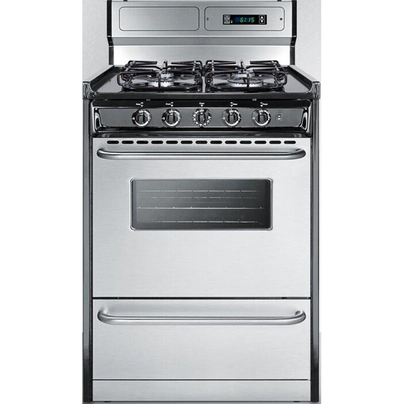 Summit 24inch Freestanding Gas Range with 4 Sealed Burners, 2.9 Cu. Ft.  Single Oven & Broiler Drawer - Stainless Steel