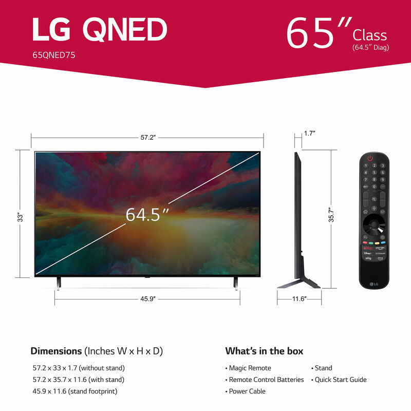 LG - 65inch Class QNED75 Series QNED 4K UHD Smart WebOS TV