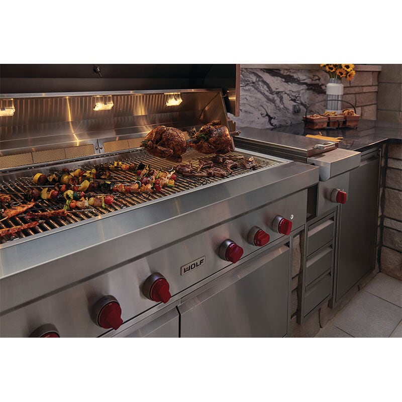 Wolf 42 in. 4-Burner Built-In Natural Gas Grill with Rotisserie, Sear Burner & Smoker Box - Stainless Steel, , hires