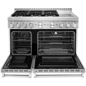 KitchenAid 48 in. 6.3 cu. ft. Smart Convection Double Oven Freestanding Gas Range with 6 Sealed Burners & Griddle - Stainless Steel, , hires