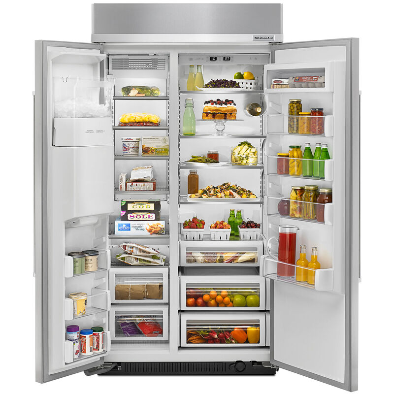 KitchenAid 43inch Built-In 25.0 Cu. Ft. Counter Depth Side by Side  Refrigerator with Ice & Water Dispenser - Stainless Steel