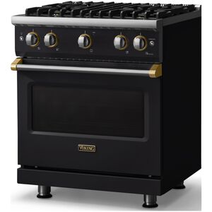 Viking 5 Series 30 in. 4.0 cu. ft. Standard Convection Gas Range with 4 Sealed Burners - Onyx - Natural Gas, Brushed Brass Trim Option, , hires