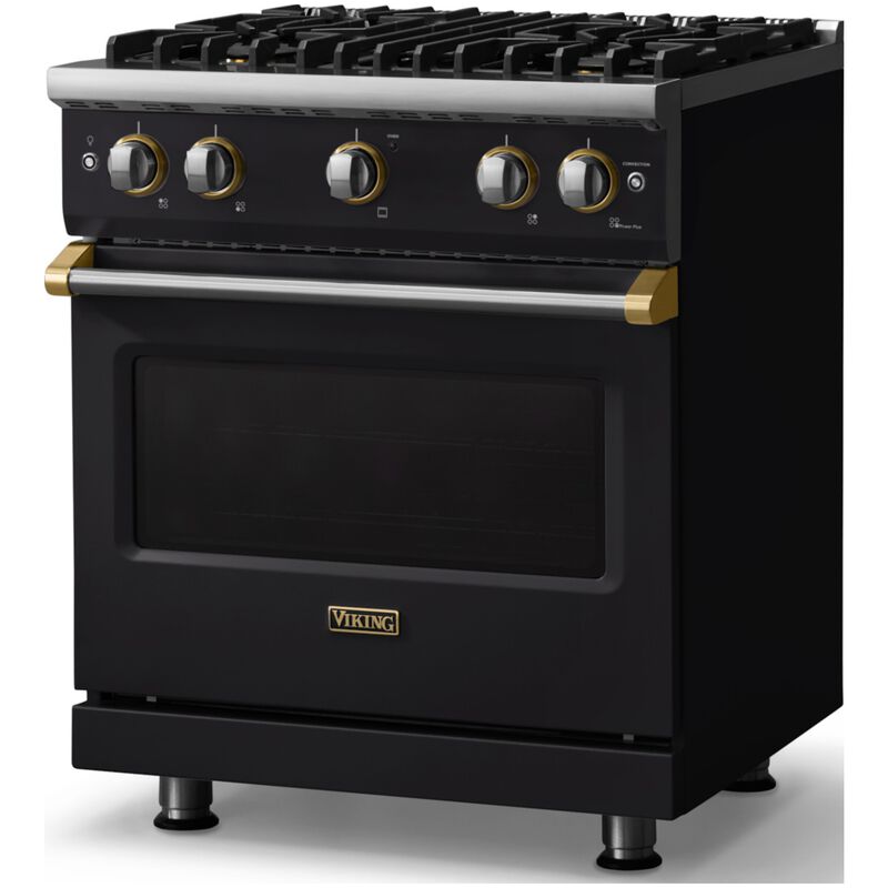 Viking 5 Series 30 in. 4.0 cu. ft. Standard Convection Gas Range with 4 Sealed Burners - Onyx - Natural Gas, Brushed Brass Trim Option, , hires