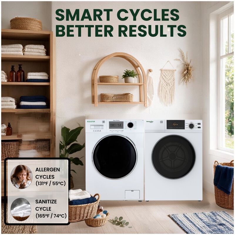 Equator Value 24 in. 2.47 cu. ft. Electric Front Load Laundry Center with Sensor Dry, Pet & Sanitize Cycle - White, , hires
