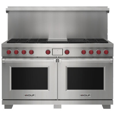 Wolf 60 in. 9.6 cu. ft. Smart Convection Oven Freestanding Dual Fuel Range with 6 Sealed Burners & Griddle - Stainless Steel | DF60650CGSLP