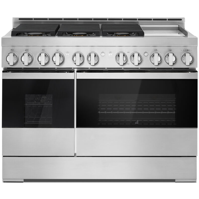 JennAir Noir Series 48 in. 6.3 cu. ft. Smart True European Convection Double Oven Gas Range with 6 Sealed Burners & Griddle - Stainless Steel, , hires