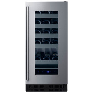 Summit 15 in. Undercounter Wine Cooler with Metal Racks, Single Temperature Zone & 18 Bottle Capacity - Stainless Steel, , hires