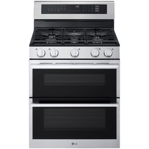 LG 30 in. 6.9 cu. ft. Smart Air-Fry True European Convection Double Oven Slide-In Gas Range with 5 Sealed Burners - Stainless Steel, , hires