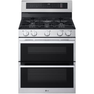 LG 30 in. 6.9 cu. ft. Smart Air-Fry True European Convection Double Oven Slide-In Gas Range with 5 Sealed Burners - Stainless Steel | LDGL6924Y