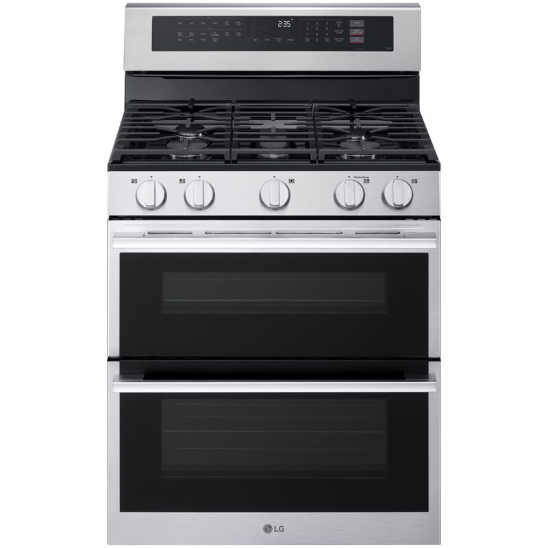 LG 30 in. 6.9 cu. ft. Smart Air-Fry True European Convection Double Oven Slide-In Gas Range with 5 Sealed Burners - Stainless Steel, , hires