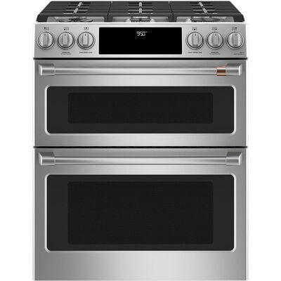 Cafe 30 in. 6.7 cu. ft. Smart Convection Double Oven Slide-In Dual Fuel Range with 6 Sealed Burners & Griddle - Stainless Steel | C2S950P2MS1