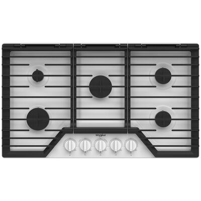 Whirlpool 36 in. 5-Burner Natural Gas Cooktop with Simmer Burner & Power Burner - White | WCGK5036PW