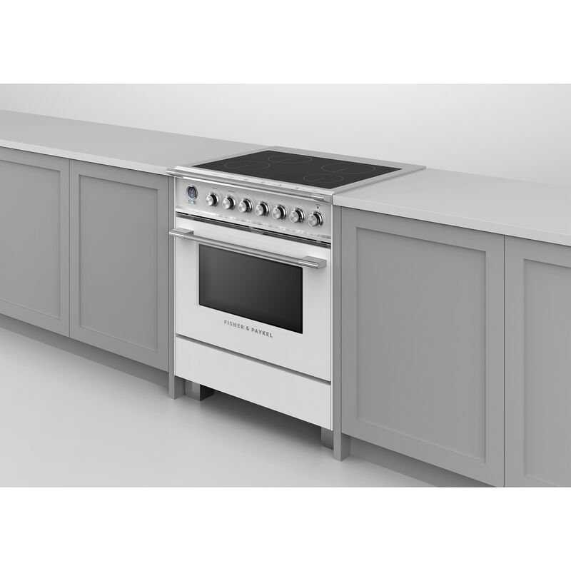 Fisher & Paykel Series 9 Classic 30 in. 3.5 cu. ft. True European Convection Electric Range with 4 Induction Burners - White, , hires