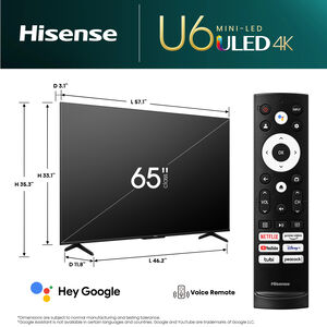 Hisense - 65" Class U6 Series ULED Mini-LED 4K UHD Smart Google TV, , hires