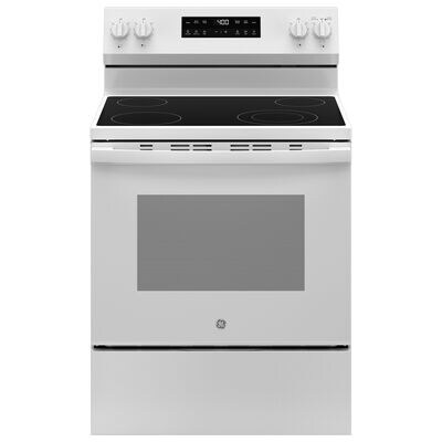 GE 400 Series 30 in. 5.3 cu. ft. Smart Oven Freestanding Electric Range with 4 Radiant Burners - White | GRF400PVWW